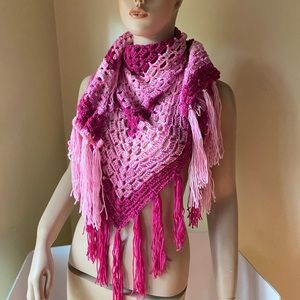NEW! Handcrafted Crochet Shawl with Fringe.
